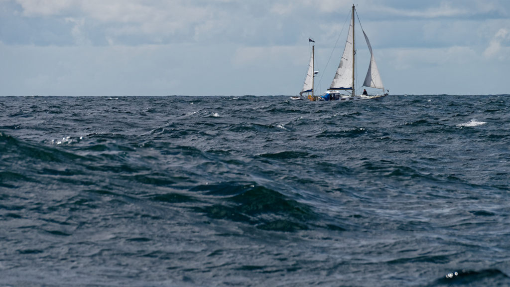 Overhauling a larger ketch on the way to Canna